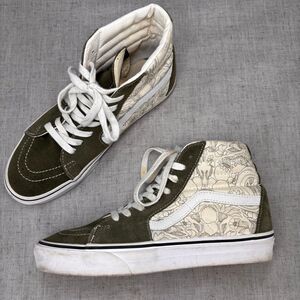 Vans SK8 High Desert Skulls Grape Leaf Shoes Green Suede Canvas Unisex Women's 9